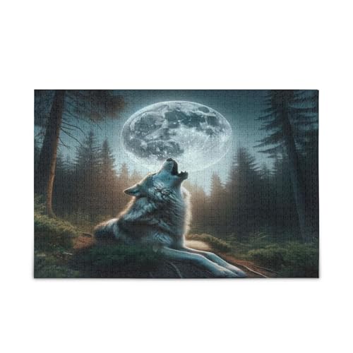 Holzpuzzles für Erwachsene, heulender Wolf, Mond, Holzpuzzle für Erwachsene, 1000 Teile, Puzzle für Familie, 74 x 70 cm Holzpuzzles für Erwachsene, heulender Wolf, Mond, Holzpuzzle für Erwachsene, 1000 Teile, Puzzle für Familie, 74 x 70 cm von RPLIFE