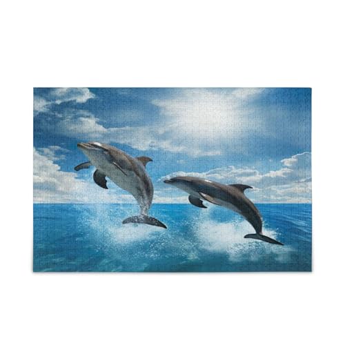 Junge Delfine springen blaues Wasser Sonnenschein Holzpuzzles Erwachsene, Bilderpuzzle, lustige Puzzles, einzigartige Puzzles Junge Delfine springen blaues Wasser Sonnenschein Holzpuzzles Erwachsene, Bilderpuzzle, lustige Puzzles, einzigartige Puzzles von RPLIFE