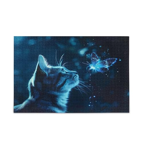 Katzen-Schmetterling-Puzzle, Blau, Erwachsenenpuzzle, 500 Teile, Puzzle für Familie, 50 x 37 cm Katzen-Schmetterling-Puzzle, Blau, Erwachsenenpuzzle, 500 Teile, Puzzle für Familie, 50 x 37 cm von RPLIFE