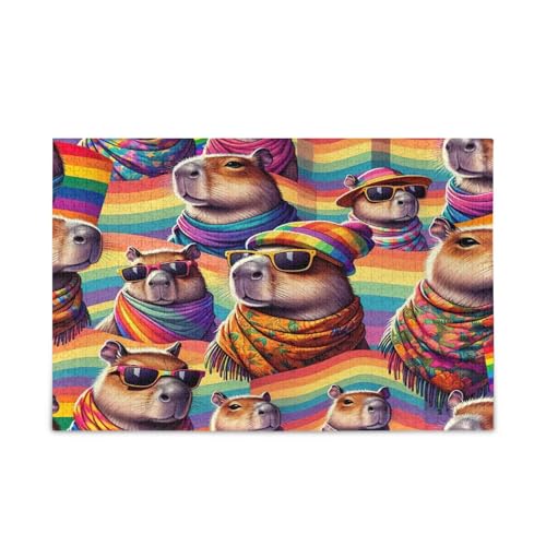 LGBT Pride Month Capybara Holz-Puzzle, Bildpuzzle, 1000 Teile, Puzzle für Familie, 74 x 70 cm von RPLIFE