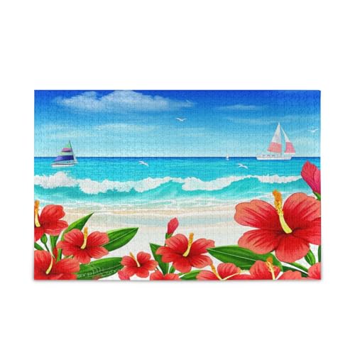Lebendige rote Blumen ruhiger Strand Erwachsene Holzpuzzles Holzpuzzles Erwachsene 500 Teile Puzzle für Familie 20,5 × 14,22,9 cm Lebendige rote Blumen ruhiger Strand Erwachsene Holzpuzzles Holzpuzzles Erwachsene 500 Teile Puzzle für Familie 20,5 × 14,22,9 cm von RPLIFE