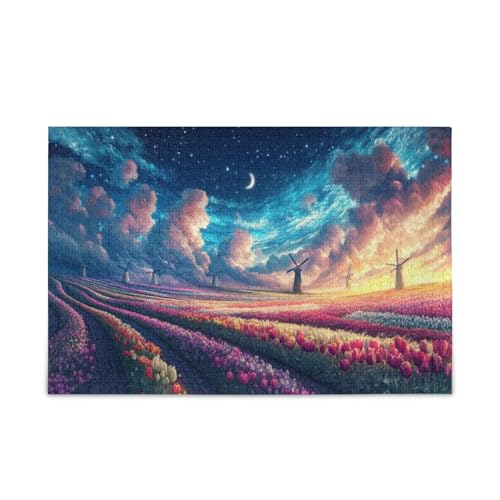 Lebendiges Tulpenfeld, Mondlicht, Holzpuzzle für Erwachsene, 500 Teile, Puzzle für Familie, 50 x 37 cm Lebendiges Tulpenfeld, Mondlicht, Holzpuzzle für Erwachsene, 500 Teile, Puzzle für Familie, 50 x 37 cm von RPLIFE
