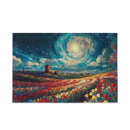 Lebendiges Tulpenfeld-Mondlicht-Puzzles für Familie, 500 Teile, 50 x 37 cm von RPLIFE