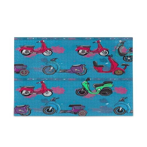 Lively Motorcycles Blue Adult Jigsaw Puzzles Fun Puzzles 500 Pieces Puzzle for Family 20.5×14.22.9 cm von RPLIFE