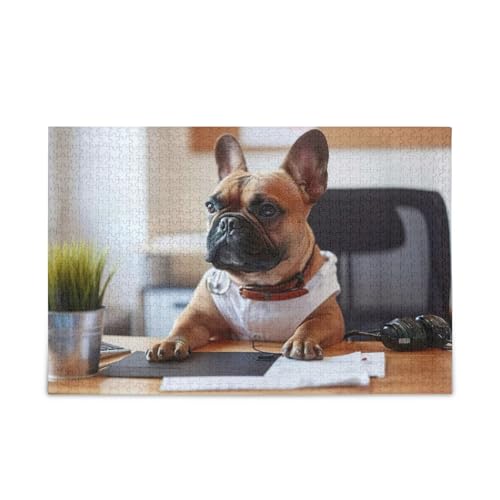 Lustige französische Bulldogge, Arbeitspuzzle, Spielzeug, 1000 Teile, Puzzle für Familie, 74 x 70 cm von RPLIFE