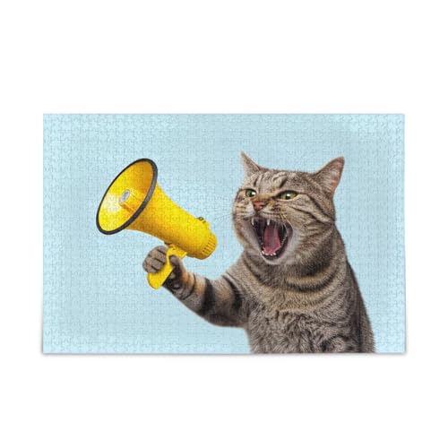 Lustige schreiende Katze, hellblaue Holzpuzzles, Familienpuzzles, 1000 Teile, 29,5 × 19,78 cm Lustige schreiende Katze, hellblaue Holzpuzzles, Familienpuzzles, 1000 Teile, 29,5 × 19,78 cm von RPLIFE