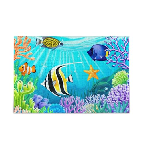 Meer-Szene, Fische, Seestern, Holzpuzzle, Spielzeug, 500 Teile, Puzzle für Familie, 50,5 x 37,8 cm Meer-Szene, Fische, Seestern, Holzpuzzle, Spielzeug, 500 Teile, Puzzle für Familie, 50,5 x 37,8 cm von RPLIFE