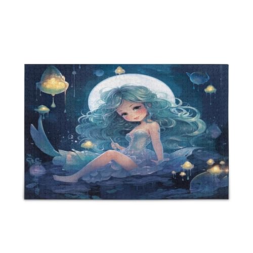 Meerjungfrau-Puzzle sitzend auf dem Mond unter Wasser unter Wasser, 500 Teile Holzpuzzle für Erwachsene, einzigartiges Puzzle, Familienpuzzle Meerjungfrau-Puzzle sitzend auf dem Mond unter Wasser unter Wasser, 500 Teile Holzpuzzle für Erwachsene, einzigartiges Puzzle, Familienpuzzle von RPLIFE