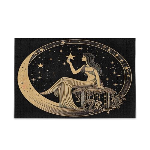 Mond und Stern Design mit einer Frau auf Mond sitzende Puzzles, 500 Teile Puzzle für Erwachsene, einzigartige Puzzles, Familienpuzzle Mond und Stern Design mit einer Frau auf Mond sitzende Puzzles, 500 Teile Puzzle für Erwachsene, einzigartige Puzzles, Familienpuzzle von RPLIFE