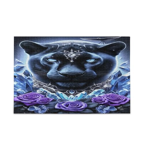 Mystic Panther Purple Rose Erwachsenenpuzzles Familienpuzzles 500 Teile 50,5 × 37,8 cm von RPLIFE