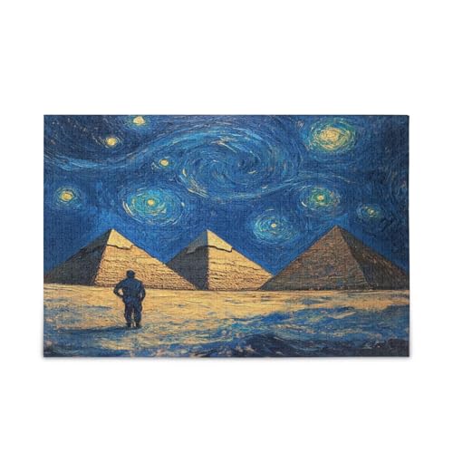 Mystic Pyramids Sternenhimmel Blau Erwachsene Holzpuzzles 500 Teile Puzzle für Erwachsene 20,5 × 14,22,9 cm von RPLIFE