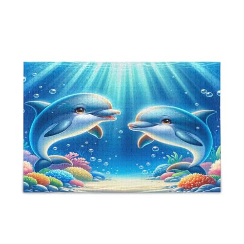 Niedliche Delfine, blau, Erwachsenenpuzzle, Holzpuzzle für Erwachsene, 500 Teile, Puzzle für Familie, 50 x 37 cm Niedliche Delfine, blau, Erwachsenenpuzzle, Holzpuzzle für Erwachsene, 500 Teile, Puzzle für Familie, 50 x 37 cm von RPLIFE