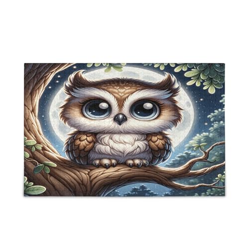 Niedliche Eule mit großen Augen Erwachsenen-Puzzle, schönes Puzzle, 1000 Teile, Puzzle für Familie, 74 x 70 cm von RPLIFE