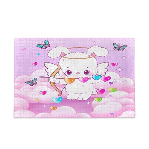 Niedliche Hasen-Schmetterlinge, rosa Holz-Puzzle, Familienpuzzle, 500 Teile, 50 x 37 cm Niedliche Hasen-Schmetterlinge, rosa Holz-Puzzle, Familienpuzzle, 500 Teile, 50 x 37 cm von RPLIFE