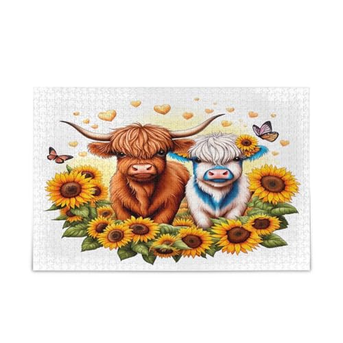 Niedliche Hochlandkühe Sonnenblumen Erwachsenen-Puzzles mit Buchstaben auf der Rückseite, 1000 Teile, Puzzle für Familie, 74 x 50 cm Niedliche Hochlandkühe Sonnenblumen Erwachsenen-Puzzles mit Buchstaben auf der Rückseite, 1000 Teile, Puzzle für Familie, 74 x 50 cm von RPLIFE