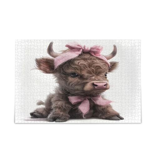 Niedliche Hochlandkuh Kalb Puzzles Lustige Puzzles 500 Teile Puzzle für Familie 20,5 × 14,22,9 cm von RPLIFE