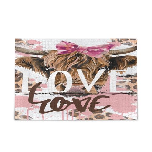 Niedliche Hochlandkuh rosa Puzzles Schönes Puzzle 500 Teile Puzzle für Familie 20,5 × 14,22,9 cm von RPLIFE