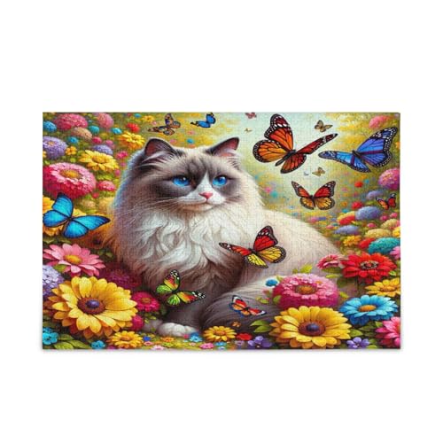 Niedliche Katze, bunte Blumen, Schmetterlinge, Holzpuzzles, schöne Puzzles für Erwachsene, 1000 Teile, Puzzle für Familie, 75 x 70 cm Niedliche Katze, bunte Blumen, Schmetterlinge, Holzpuzzles, schöne Puzzles für Erwachsene, 1000 Teile, Puzzle für Familie, 75 x 70 cm von RPLIFE