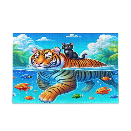 Niedliche Katze Tiger Fisch Blau Holz Puzzle Hübsche Puzzles 500 Teile Puzzle für Familie 20,5 × 14,22,9 cm Niedliche Katze Tiger Fisch Blau Holz Puzzle Hübsche Puzzles 500 Teile Puzzle für Familie 20,5 × 14,22,9 cm von RPLIFE