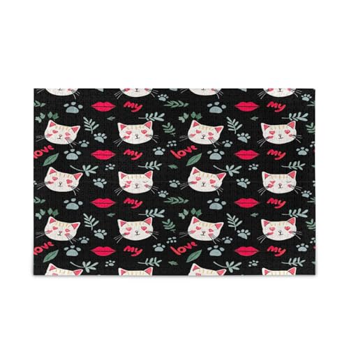 Niedliche Katzengesichter, schwarzes Puzzle, lustige Puzzles, 500 Teile, Puzzle für Familie, 50 x 37 cm von RPLIFE