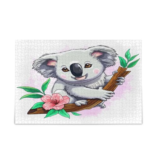 Niedliche Koala-Blumen, weiße Erwachsenen-Puzzles, lustige Puzzles, 1000 Teile, Puzzle für Familie, 74 x 70 cm von RPLIFE