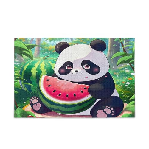 Niedliche Panda-Wassermelonen-Holzpuzzles für Erwachsene mit Buchstaben auf der Rückseite, 1000 Teile, Puzzle für Familie, 29,5 × 19,78 cm von RPLIFE