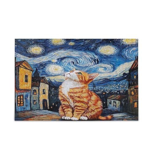 Niedliche orangefarbene Katze Sternennacht Holzpuzzle Hübsche Puzzles 1000 Teile Puzzle für Familie 29,5 × 19,78 cm Niedliche orangefarbene Katze Sternennacht Holzpuzzle Hübsche Puzzles 1000 Teile Puzzle für Familie 29,5 × 19,78 cm von RPLIFE