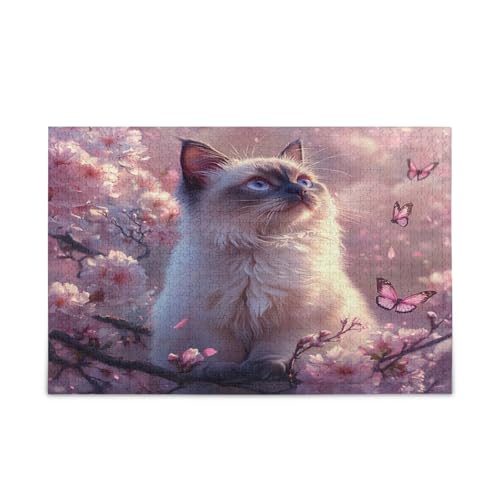 Niedliche siamesische Katze Kirschholz Puzzles Erwachsene, Gedankenspiele für Erwachsene, Schöne Puzzles für Erwachsene, Einzigartige Puzzles von RPLIFE
