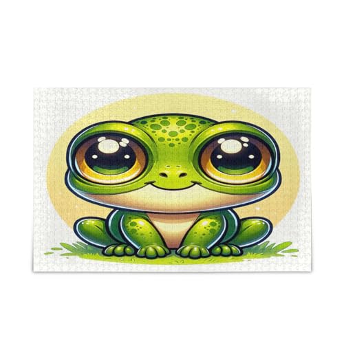 Niedlicher Cartoon-Frosch mit zwei großen Augen, Holzpuzzles, einzigartiges Puzzle, hübsches Puzzle, Puzzle mit Buchstaben auf der Rückseite von RPLIFE