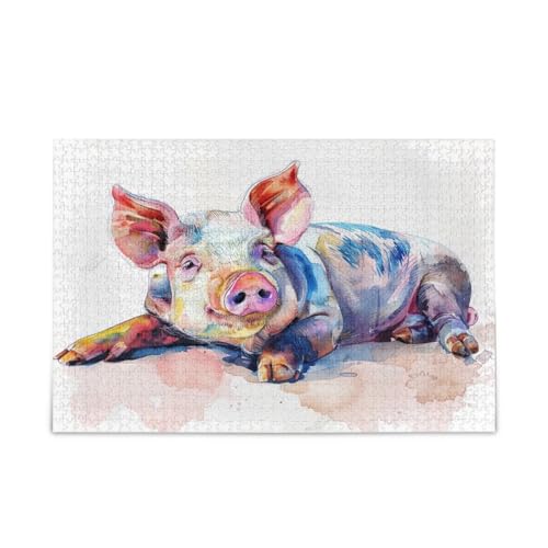 Niedliches Aquarell-Schwein-Puzzle, 1000-teiliges Puzzle, 75 x 50 cm von RPLIFE