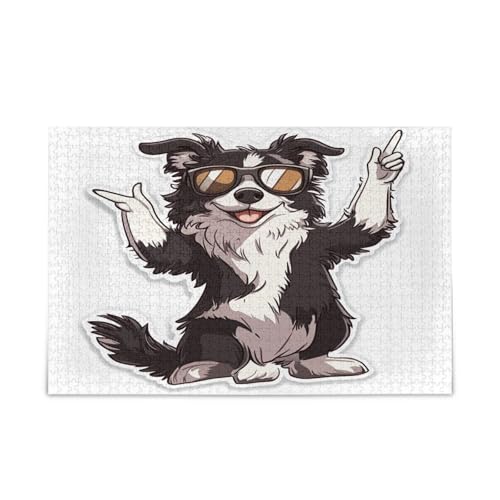 Niedliches Border Collie Holzpuzzle Holzpuzzles für Erwachsene, 1000 Teile, Puzzle für Familie, 74 x 70 cm von RPLIFE