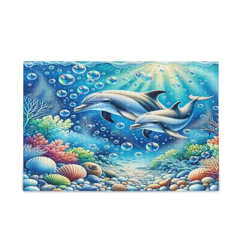 Niedliches Delfin-Puzzle für Erwachsene, mit Buchstaben auf der Rückseite, 1000 Teile, Puzzle für Familie, 74 x 70 cm von RPLIFE
