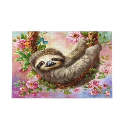 Niedliches Faultier Floral Funny Wooden Puzzles Picture Puzzle 500 Teile Puzzle für Familie 20,5 × 14,22,9 cm Niedliches Faultier Floral Funny Wooden Puzzles Picture Puzzle 500 Teile Puzzle für Familie 20,5 × 14,22,9 cm von RPLIFE