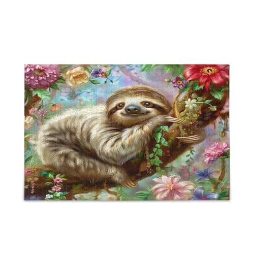 Niedliches Faultier Floral Lustige Erwachsene Puzzles Einzigartiges Puzzle Lustige Puzzles Bild Puzzles von RPLIFE