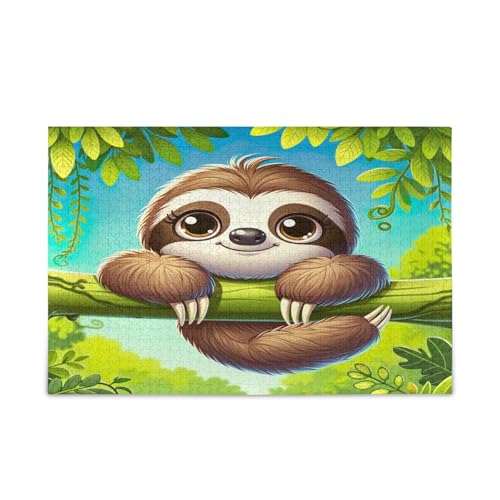 Niedliches Faultier Holzpuzzle für Erwachsene, einzigartiges Puzzle, 500 Teile, Puzzle für Erwachsene, 50 x 37 cm von RPLIFE