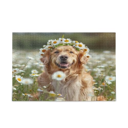 Niedliches Golden Retriever-Hunde-Puzzle, Erwachsenen-Puzzle, 1000 Teile, 74 x 50 cm von RPLIFE