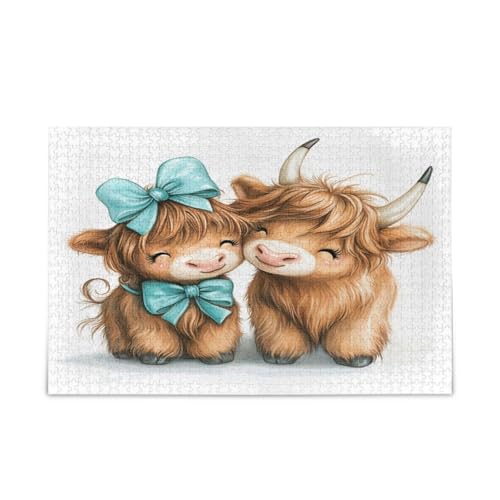 Niedliches Hochlandkuh weißes Puzzle-Spielzeug, 500 Teile, Puzzle für Familie, 50 x 37 cm von RPLIFE