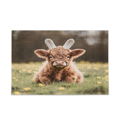 Niedliches Osterpuzzle mit Hasenohren aus Holz mit Buchstaben auf der Rückseite, 1000 Teile, Puzzle für Familie, 74 x 50 cm von RPLIFE