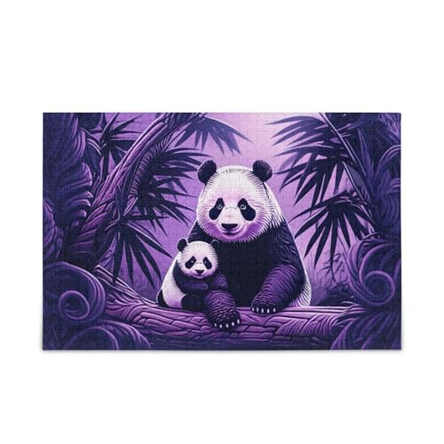 Niedliches Panda-Holzpuzzle mit Buchstaben auf der Rückseite, 500 Teile, Puzzle für Familie, 50,5 x 37,8 cm, Violett von RPLIFE