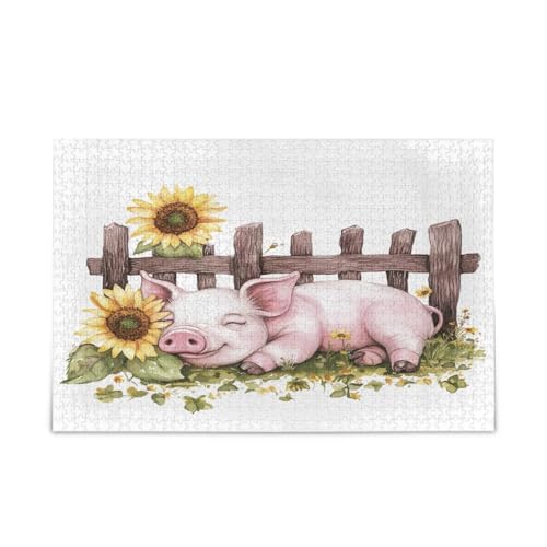 Niedliches Schwein, das Sonnenblumen legt, Puzzle, für Erwachsene, hübsches Puzzle, 500 Teile, Puzzle für Familie, 50 x 37 cm Niedliches Schwein, das Sonnenblumen legt, Puzzle, für Erwachsene, hübsches Puzzle, 500 Teile, Puzzle für Familie, 50 x 37 cm von RPLIFE