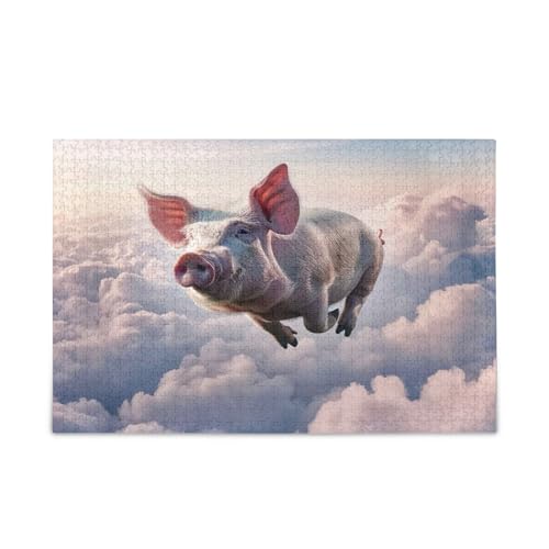 Niedliches Schwein, fliegende Wolken, lustiges Holzpuzzle für Erwachsene, 500 Teile, 50 x 37 cm Niedliches Schwein, fliegende Wolken, lustiges Holzpuzzle für Erwachsene, 500 Teile, 50 x 37 cm von RPLIFE