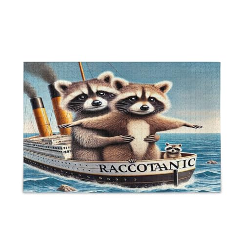 Niedliches Waschbär-Puzzle für Erwachsene, Familienpuzzle, 1000 Teile, 74 x 50 cm von RPLIFE