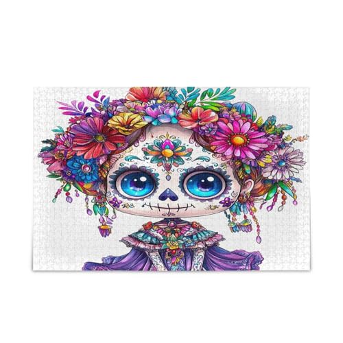 Niedliches weibliches Zuckerschädel Holzpuzzle für Erwachsene, 1000 Teile, Puzzle für Familie, 75 x 70 cm Niedliches weibliches Zuckerschädel Holzpuzzle für Erwachsene, 1000 Teile, Puzzle für Familie, 75 x 70 cm von RPLIFE
