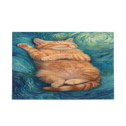 Orangene Katze, blaues Holzpuzzle für Erwachsene, Familienpuzzles, 1000 Teile, 74 x 50 cm Orangene Katze, blaues Holzpuzzle für Erwachsene, Familienpuzzles, 1000 Teile, 74 x 50 cm von RPLIFE