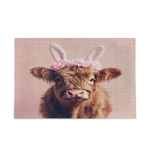 Oster-Puzzle, niedliches Hochland-Hasenohren-Puzzle, 1000 Teile, 75 x 50 cm von RPLIFE