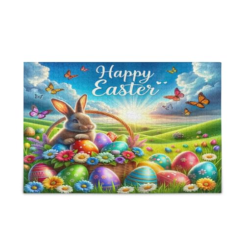 Osterhasen-bunte Eier-Puzzle, lustige Puzzles, 1000 Teile, Puzzle für Familie, 74 x 50 cm von RPLIFE