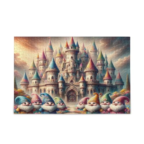 Ostern Magic Mystery Castle Niedliche Zwerge Cartoon Holz Puzzle Erwachsene, Puzzle mit Buchstaben auf Rückseite, Schönes Puzzle, Einzigartige Puzzles für Erwachsene von RPLIFE