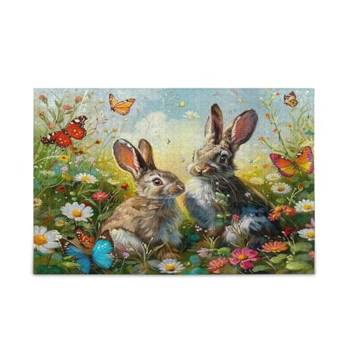 Painting Bunnies Meadow Spring Jigsaw Puzzles 1000 Pcs Pretty Wood Puzzle with Letters on Back Beautiful Fun Puzzles for Adults or Family von RPLIFE