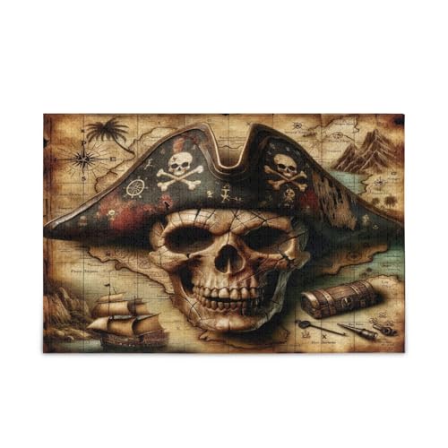 Piratenschädel-Schatzkarte für Erwachsene, Holzpuzzles für Familie, 500 Teile, 50 x 37 cm von RPLIFE