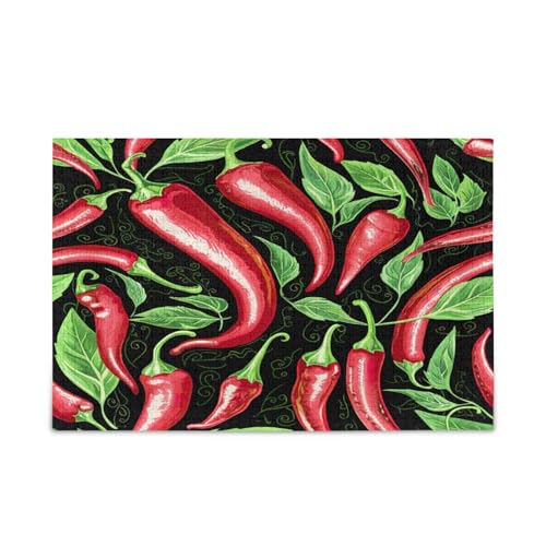 Playful Red Chili Black Adult Wooden Puzzles 1000 Piece Jigsaw Puzzles 29.5×19.17.8 cm von RPLIFE